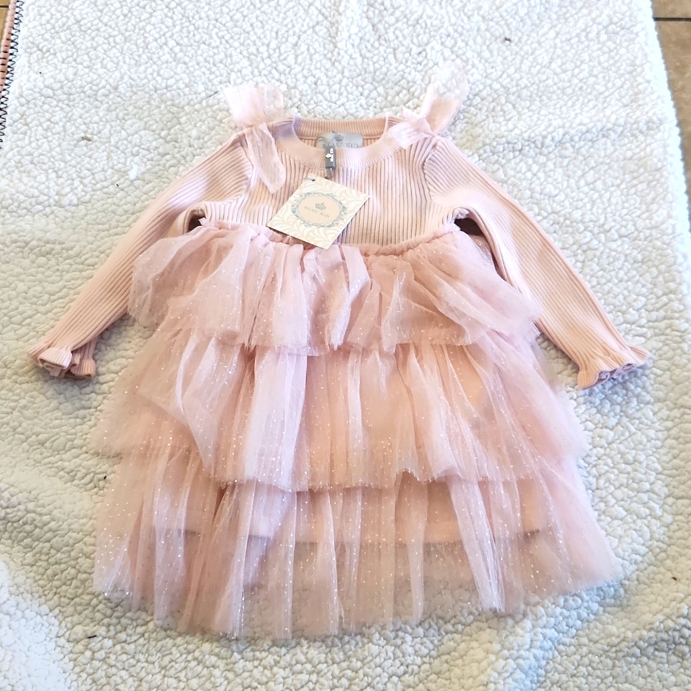 Beau Kid pink sweater dress with layered net puffy